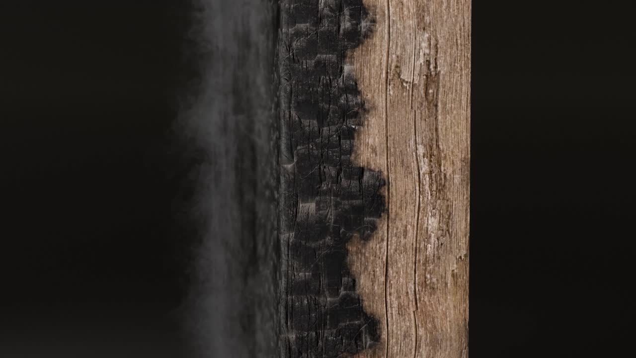 Animación 3D mostrando el proceso de carbonización de la madera