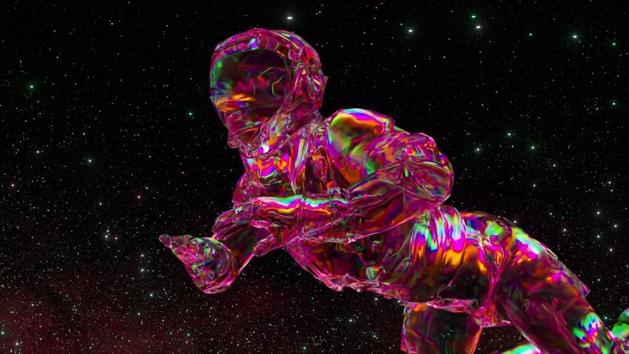 Iridescent Holographic Astronaut in Space