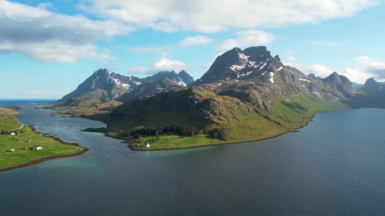 High-resolution 4K drone video of Lofoten Islands, Norway. Showcases Nordic scenery, and epic aerial views of arctic landscapes