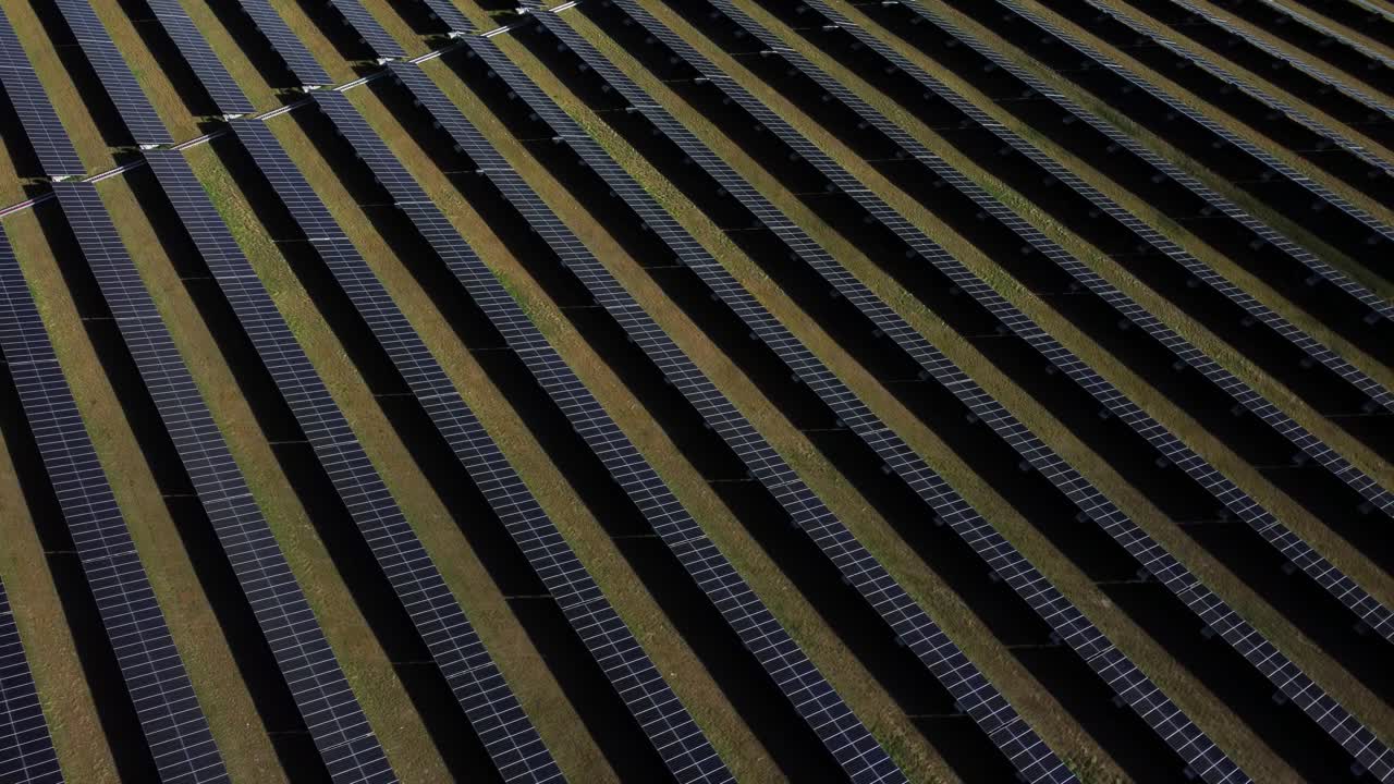 Circular drone shot over solar power plant in Calgary, Alberta