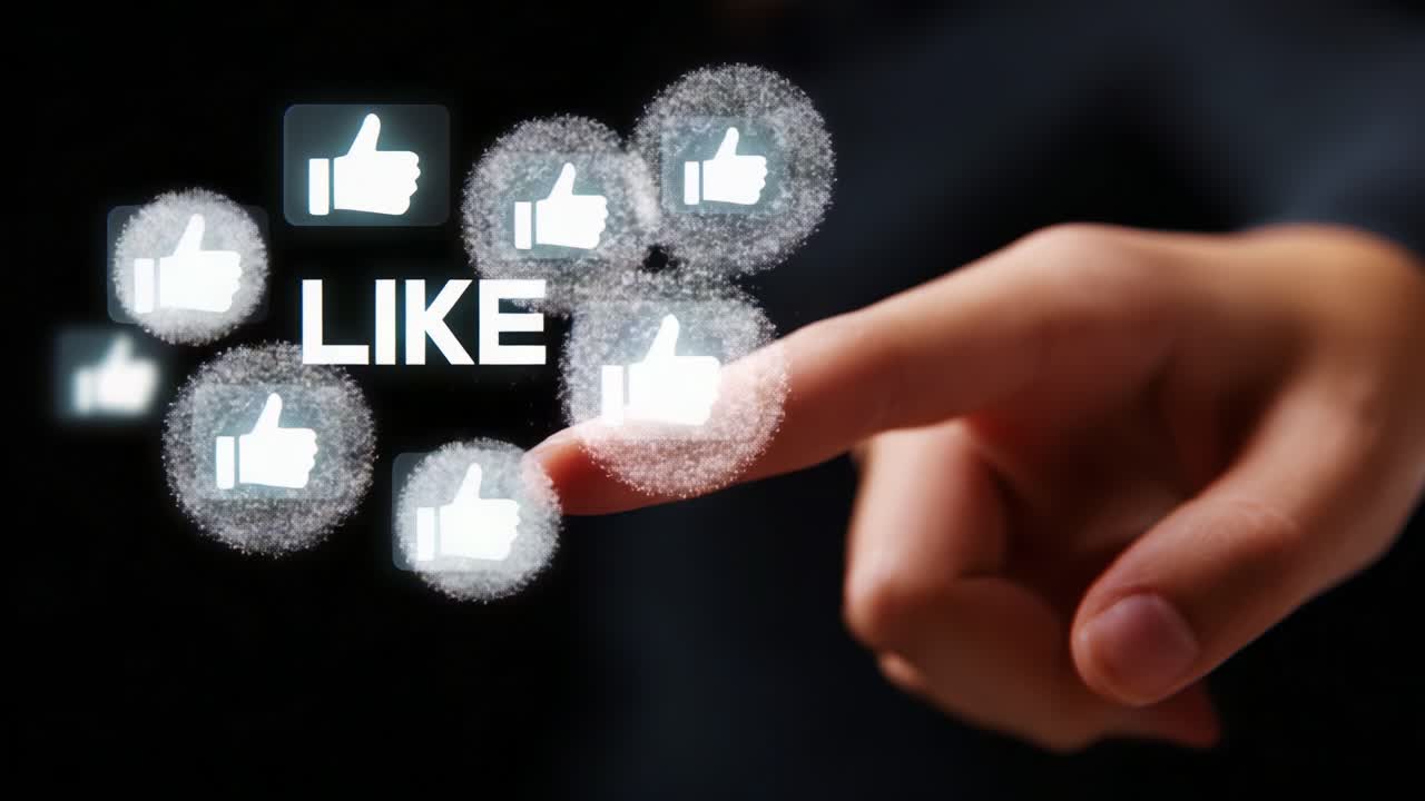 Engaging with Social Media: A Hand Presses the 'Like' Button to Show Appreciation for Content, Amplifying Connectivity and Interaction in a Digital Landscape