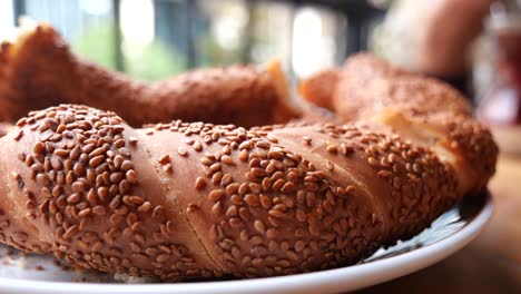 close-up of turkish simit bread