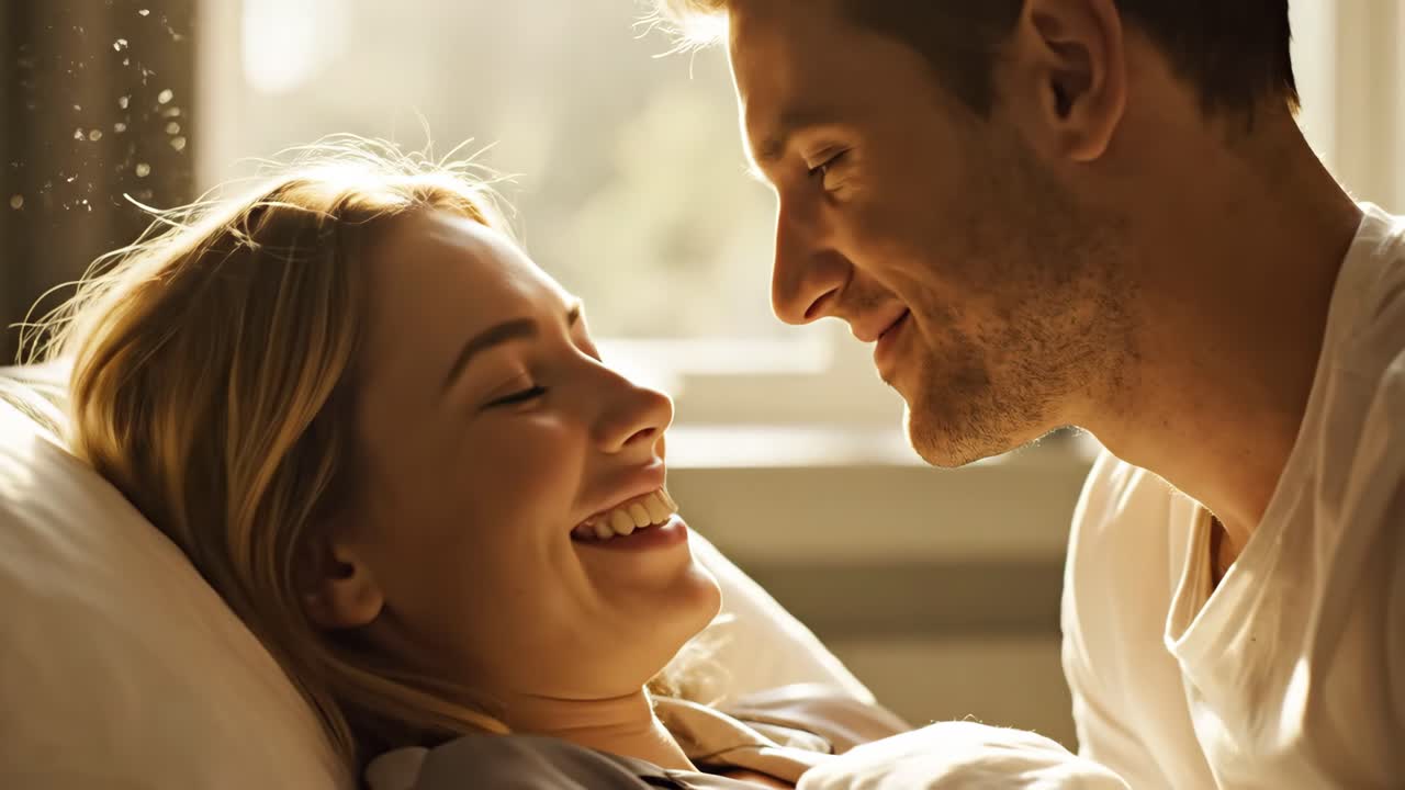 Romantic Couple Kissing in Bed