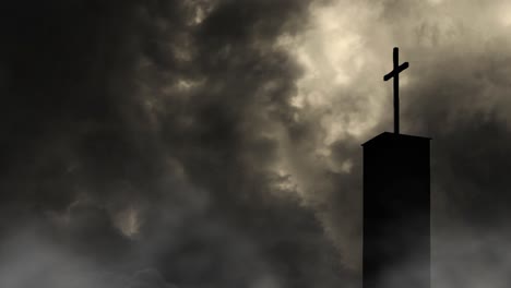 pillar of the cross against the background of a thunderstorm in the sky