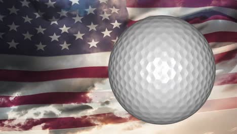 Animation-Eines-Golfballs-über-Der-Wehenden-US-Flagge