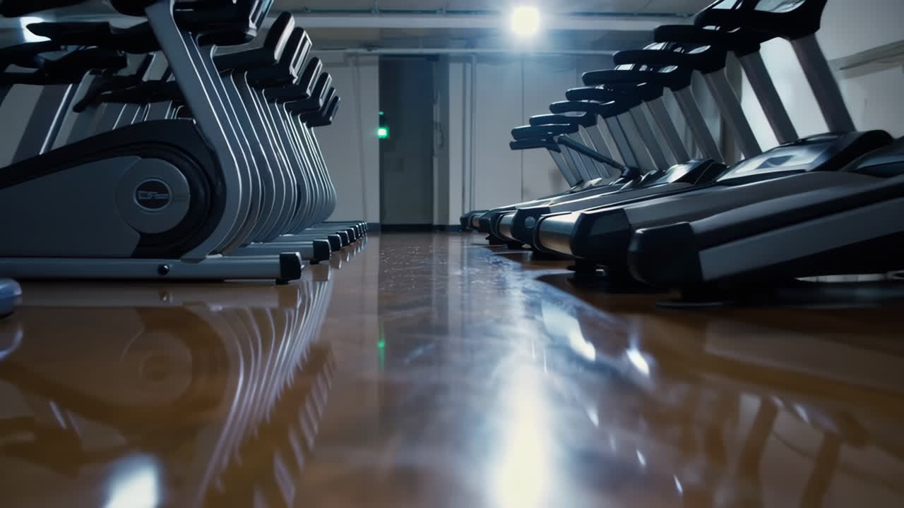 A series of images featuring modern treadmills in a fitness center