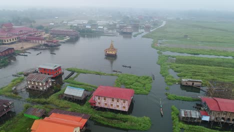 aerial view of inle lake village in myanmar