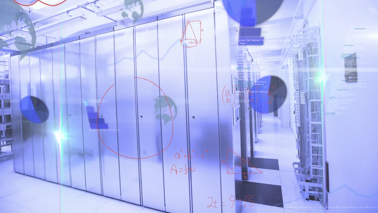 인포그래픽 인터페이스, 렌즈 플레어 및 서버 을 통해 수학적 방정식의 애니메이션.