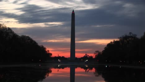 a goldenhour shot of the washington monument in silhouette