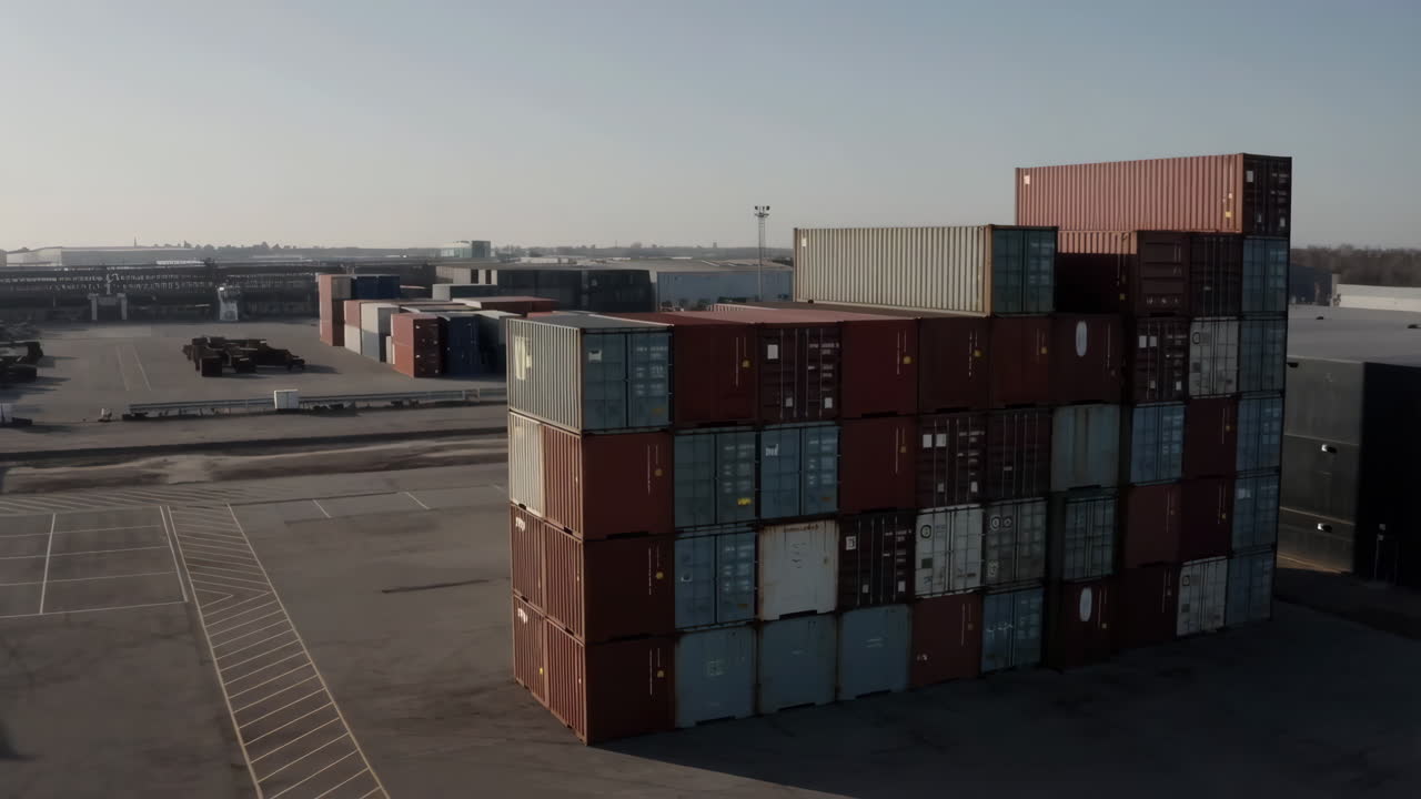 Stacked Shipping Containers in Industrial Area