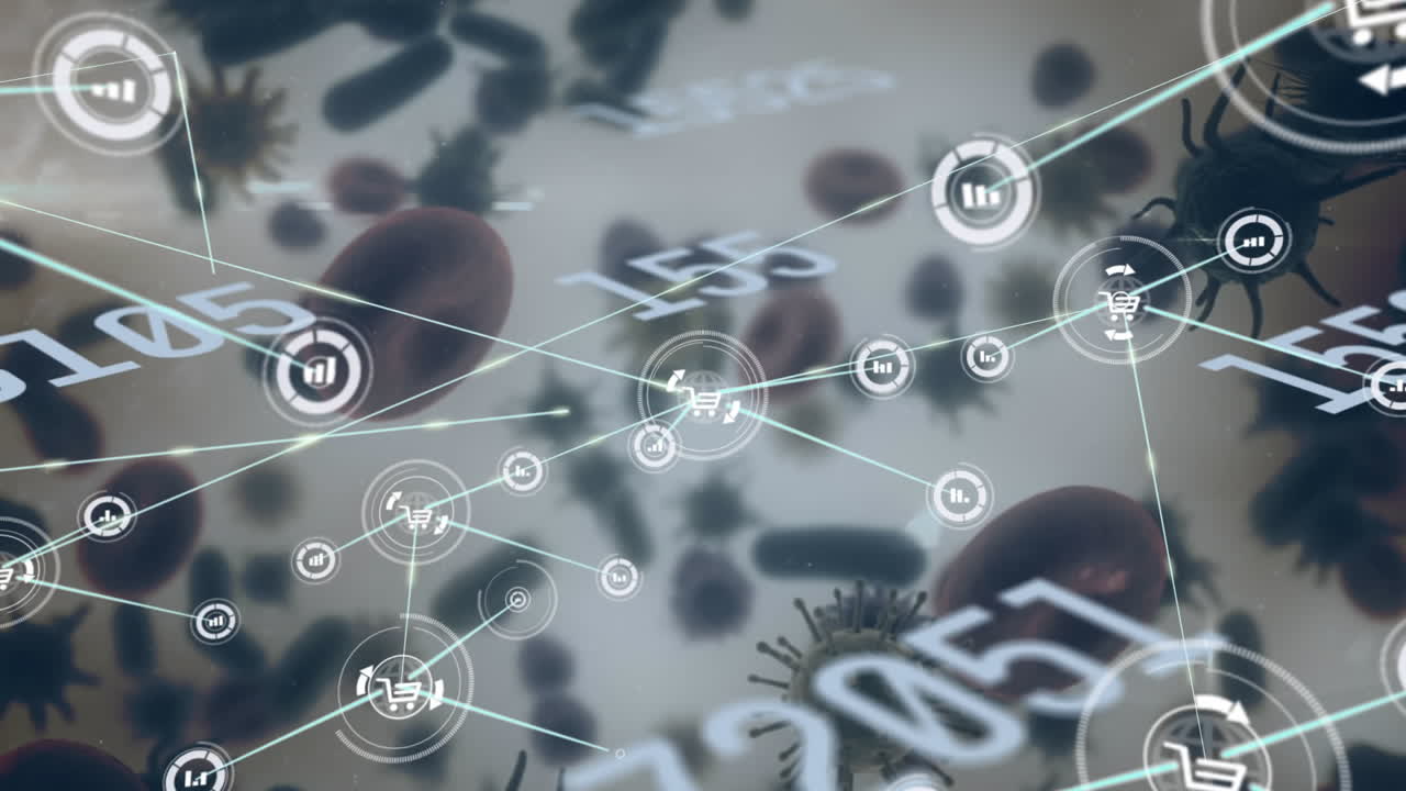 디지털 아이콘으로 번호를 바꾸는 애니메이션과 연결 네트워크