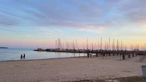 spanish beach evening, boats moored marina port, tranquil day can pastilla spain
