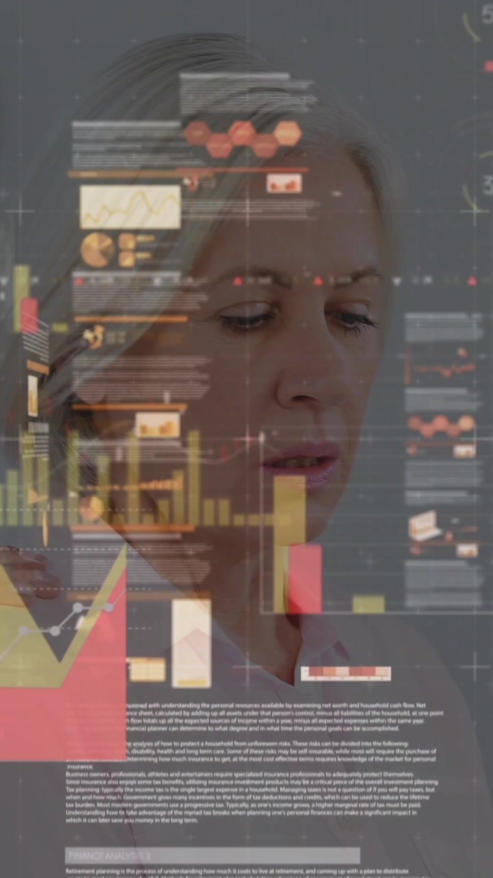 Animation of data processing over caucasian female nurse with patient talking
