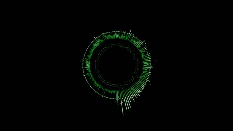 ecualizador radial o circular grabación de animación. reproducción de sonido, voz, música. forma de onda de audio con puntos que fluyen.