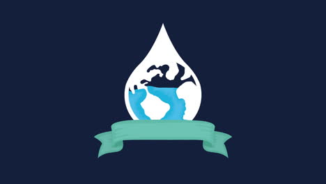 campaña del día del agua animada con el planeta mundial en gota