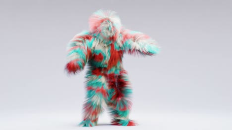 hairy 3d cartoon, fun hip hop and samba dance, furious beast having fun, mascot looping looping animation, harmonious minimal modern movement design, fluffy monster, 3d render