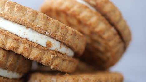 close-up of cream-filled sandwich cookies