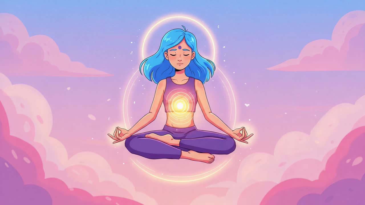 A Meditative Moment: A Serene Character in a Tranquil State Surrounded by Soft Clouds and Gentle Light, Representing Inner Peace and Spiritual Awakening