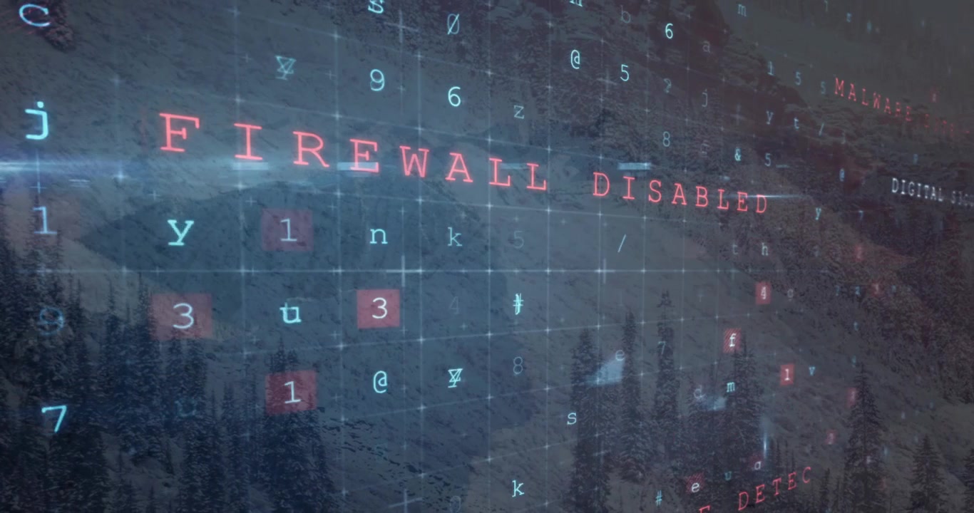 Animation af cyberangrebsadvarsel over et landskab.