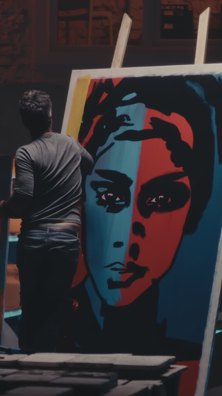 Artist painting a vibrant portrait