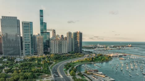 chicago lake shore drive and millennium park aerial view