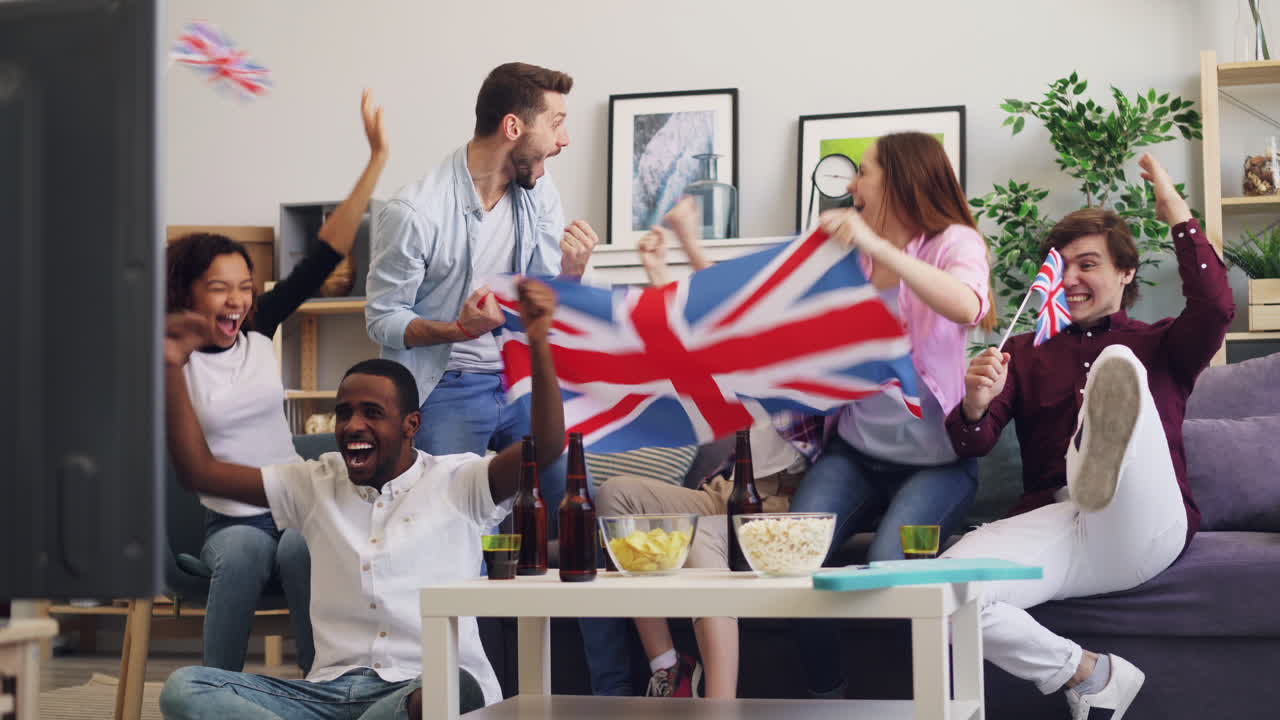 Friends Celebrating a UK Sports Event