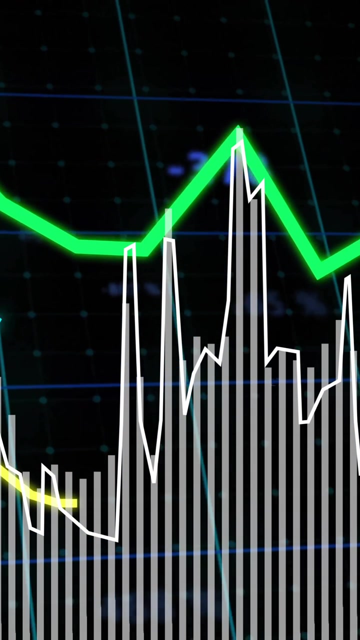 Animazione dell'elaborazione di dati finanziari su griglia su sfondo scuro