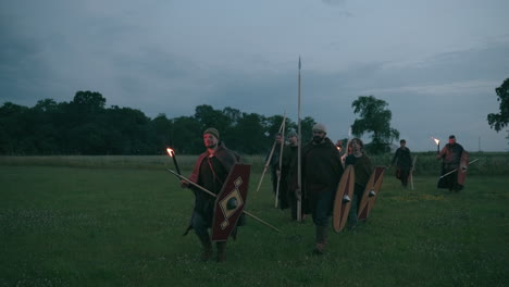 ancient roman soldiers reenactment at night