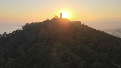 Sunset-in-Blanes-castle,-Spanish-coast