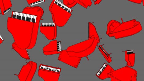 many red pianos on gray background.