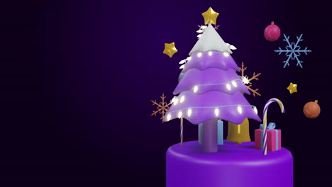animation of spinning christmas tree and decorations on black background