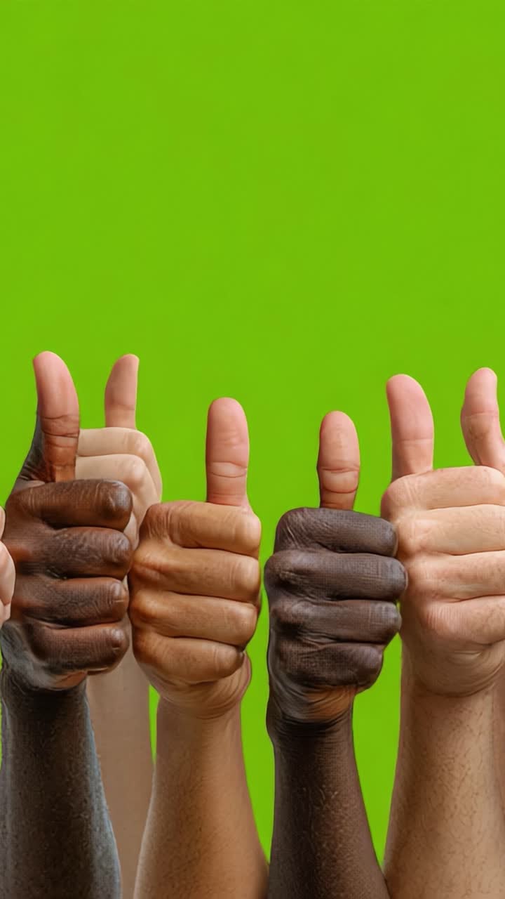 A Celebration of Unity and Positivity: Hands Showing Thumbs Up Against a Vibrant Green Background, Symbolizing Support and Togetherness