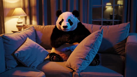 panda en un sofá por la noche