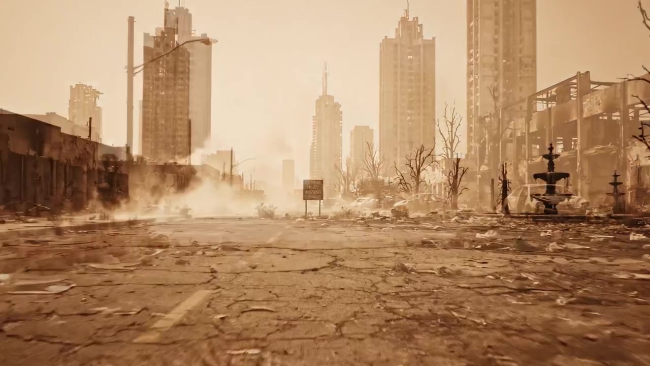 Desolate Urban Landscape Under Extreme Heat Warning: A Striking Depiction of the Consequences of Climate Change and Urban Decay Amidst Environmental Crisis
