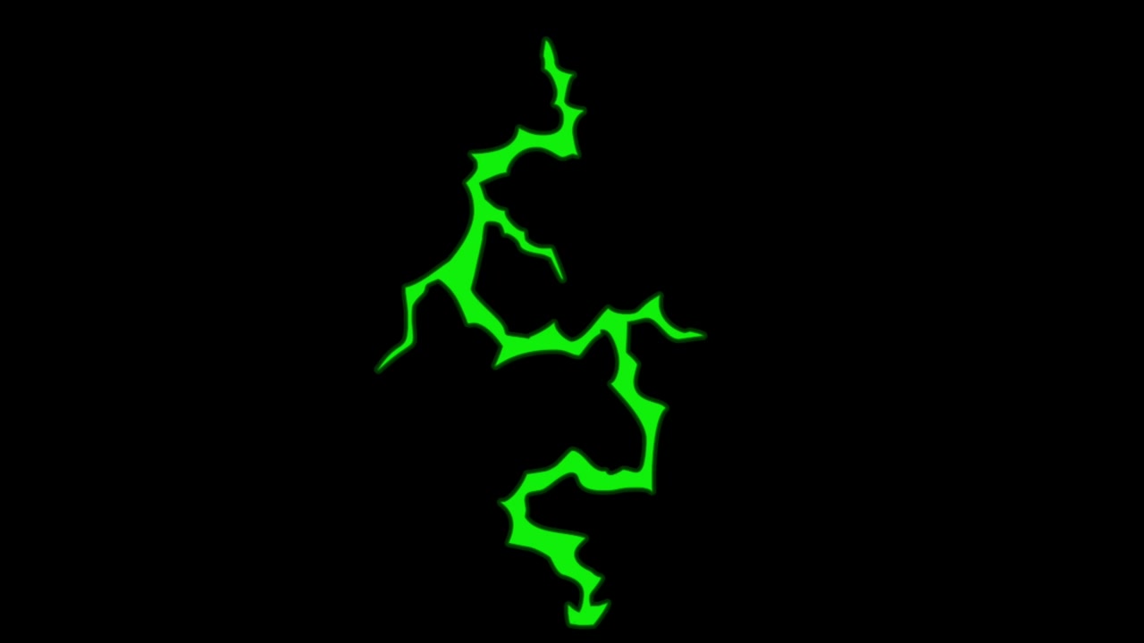 Animazione: fulmine verde isolato su sfondo nero