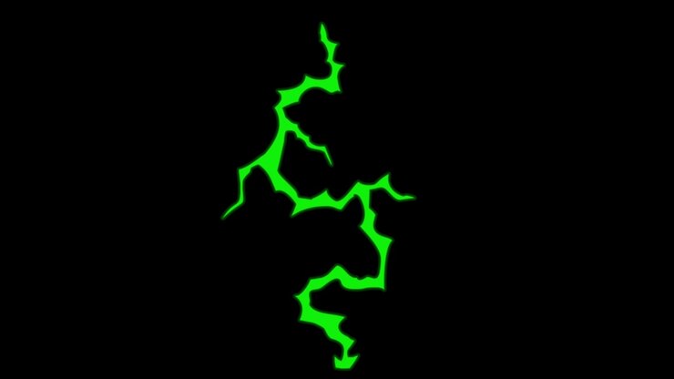 Animazione: fulmine verde isolato su sfondo nero