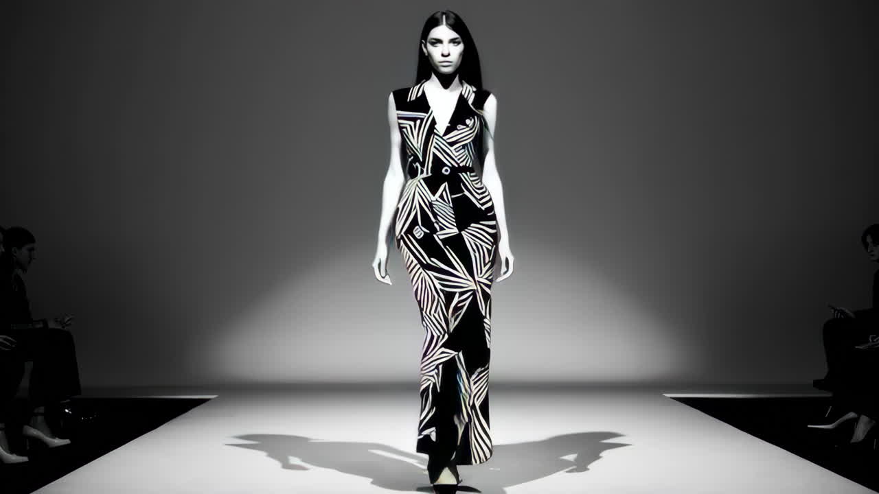 Fashion Show Model Wearing Printed Dress