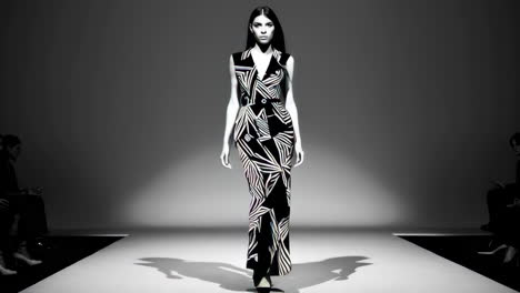 fashion show model wearing printed dress