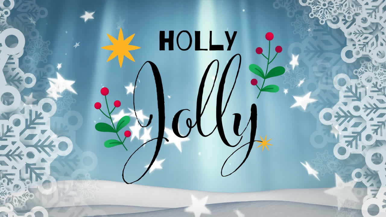 겨울 풍경 위에 메리 크리스마스 텍스트의 애니메이션