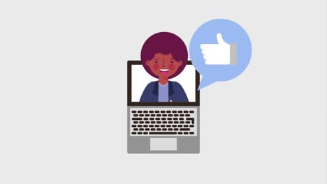 hombre afroamericano en la computadora portátil seguidores y gustos en las redes sociales