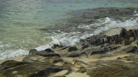 gentle waves breaking on rocky coast of tropical island in fiji