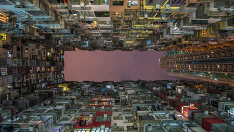 4k.time lapse old apartment buildings in hong kong city