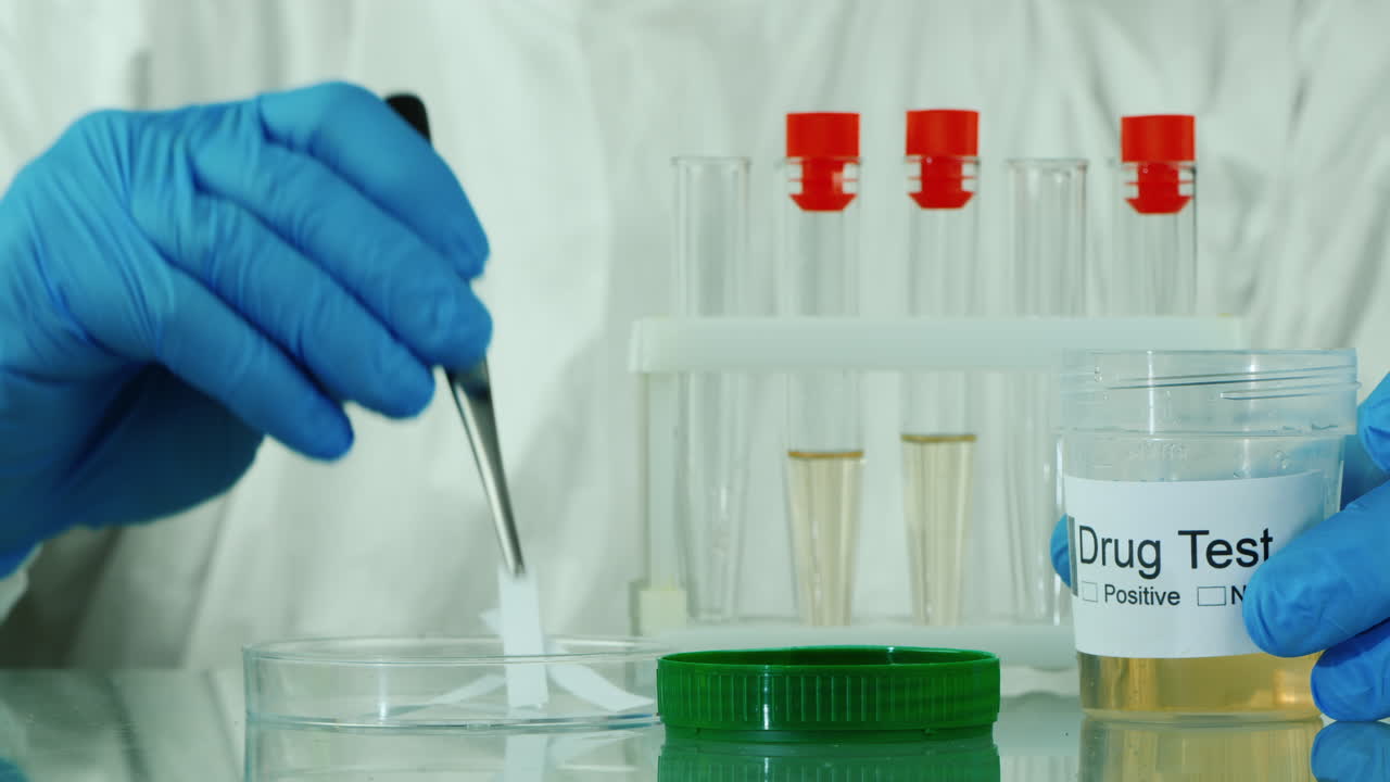 Lab technician does a urine test 8