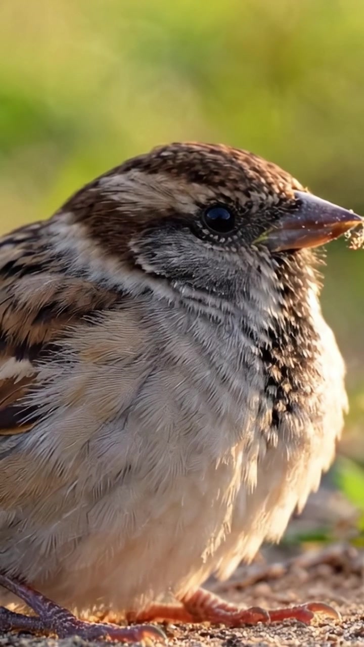 Primo piano di un affascinante passero: catturare i dettagli intricati e la bellezza naturale di un piccolo uccello in un ambiente soleggiato.