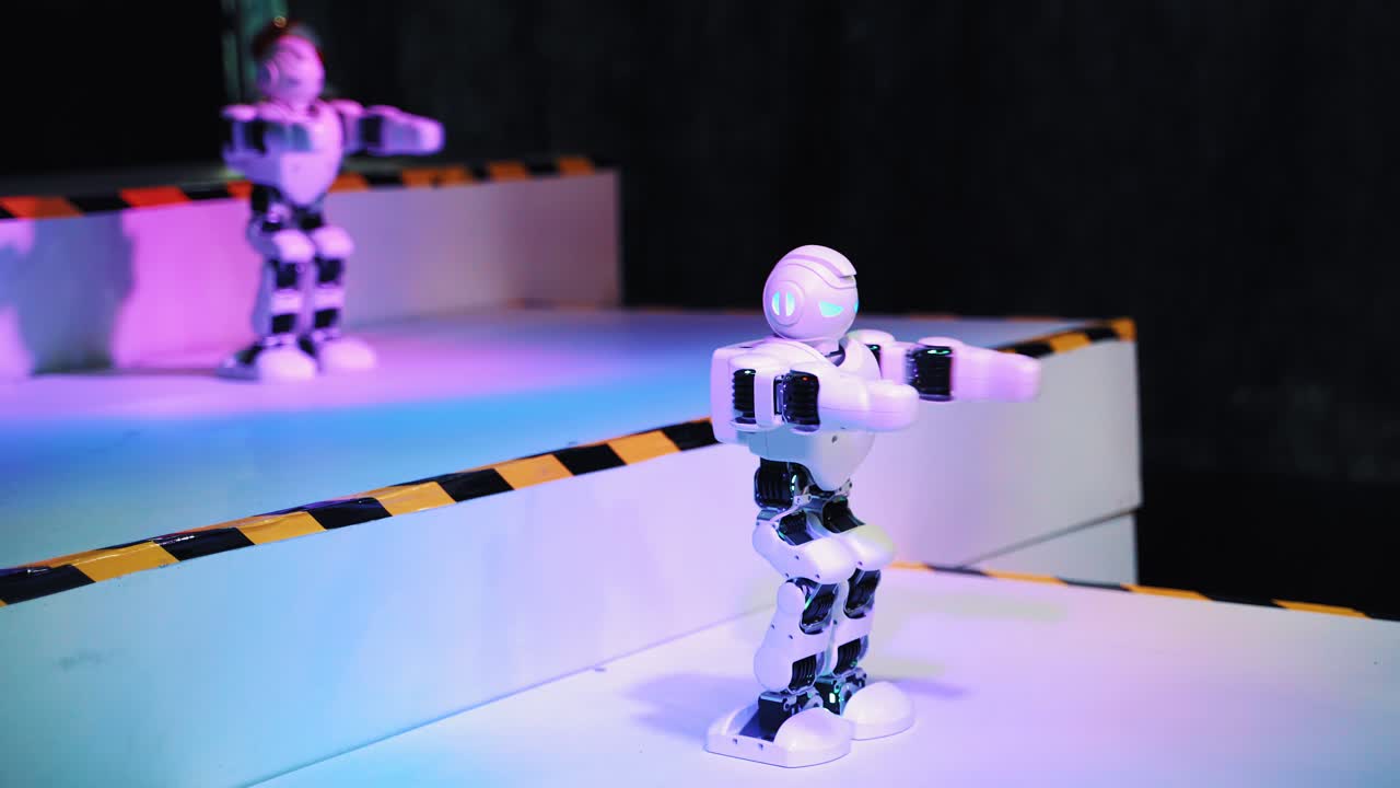 The robots dance show humanoid. Science Festival. Robotic technology