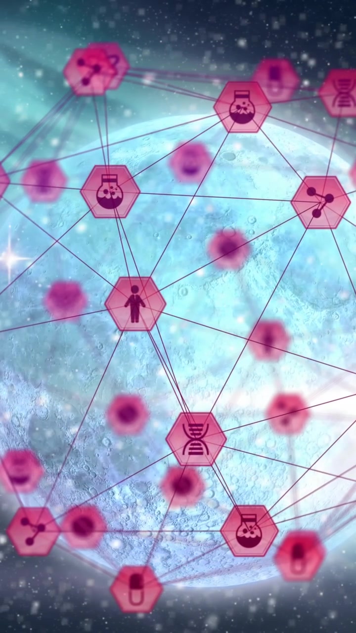Animation of globe with network of connections and data processing