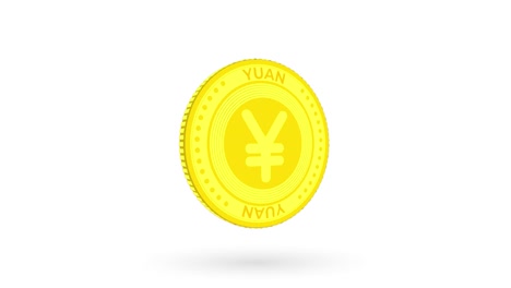 moneda de oro yuan giratoria aislada en fondo blanco y verde. 4k
