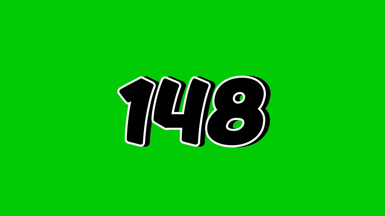 Number 148 symbol sign animation motion graphics cartoon on green screen background. Black color number reveal on smoke,for video number for video elements