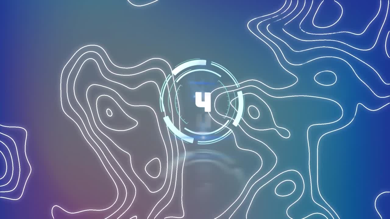 어두운 배경에 콘투르 라인에 대한 카운트다운과 함께 안전한 잠금의 애니메이션