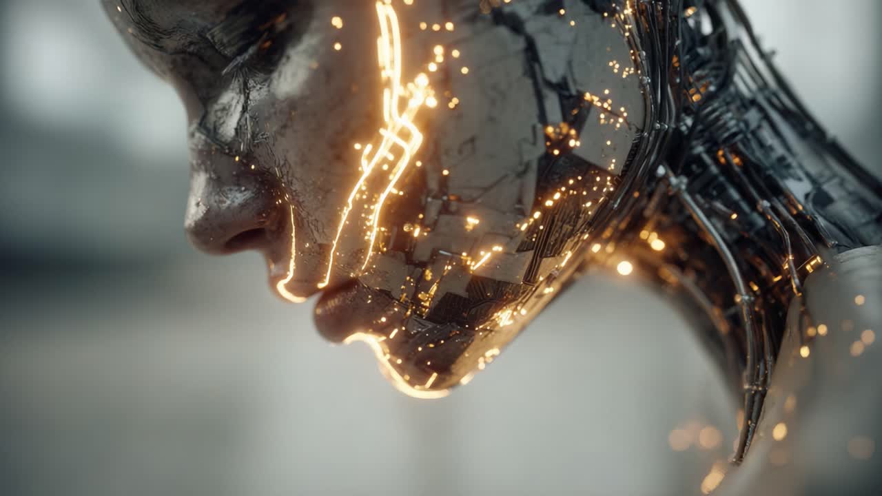 A Futuristic Cybernetic Figure Showcasing Intricate Circuitry and Glowing Elements, Blurring the Line Between Technology and Humanity in a Stunning Visual Display